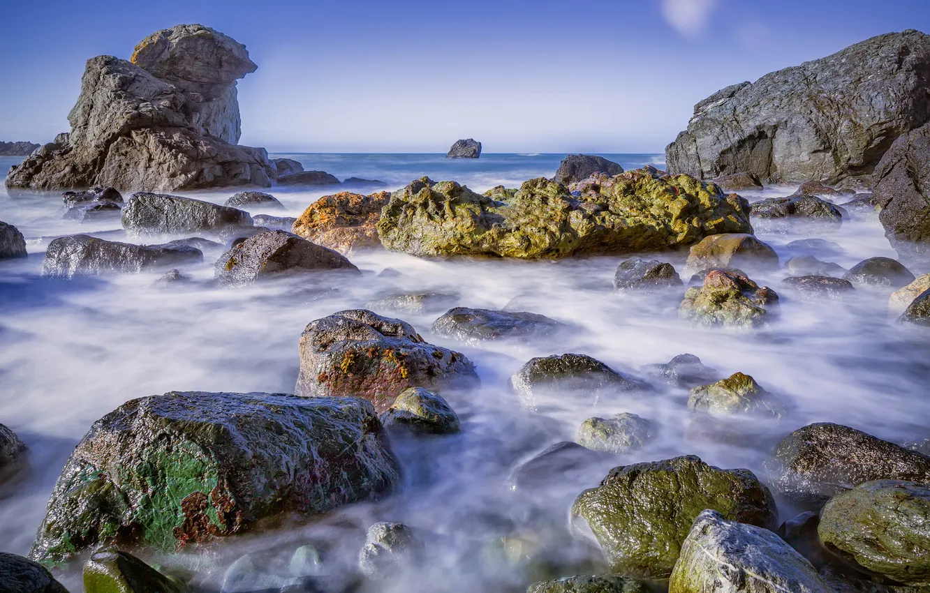Photo wallpaper sea, the sky, stones, rocks