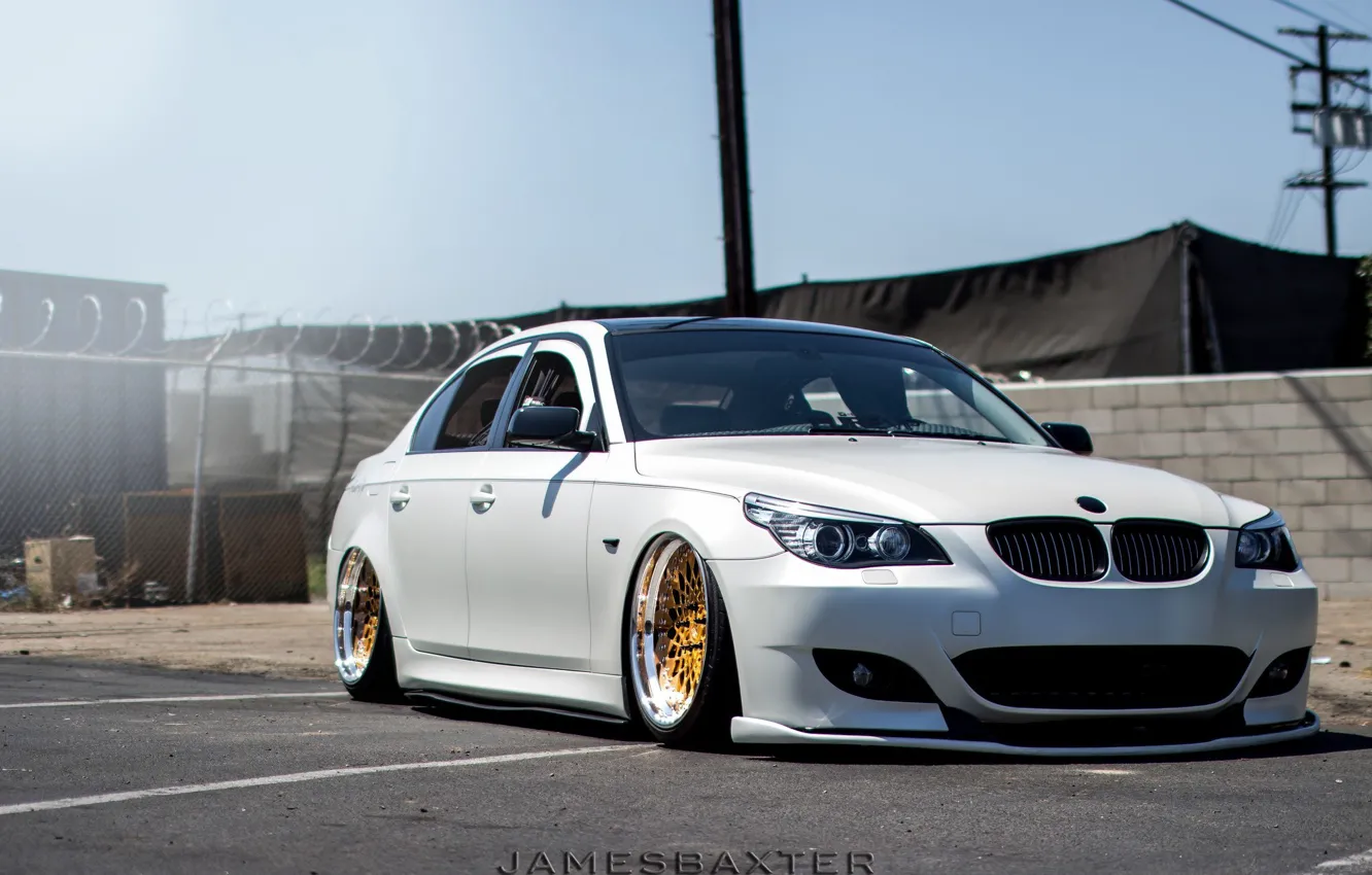 Photo wallpaper bmw, white, wheels, gold, jdm, tuning, front, face