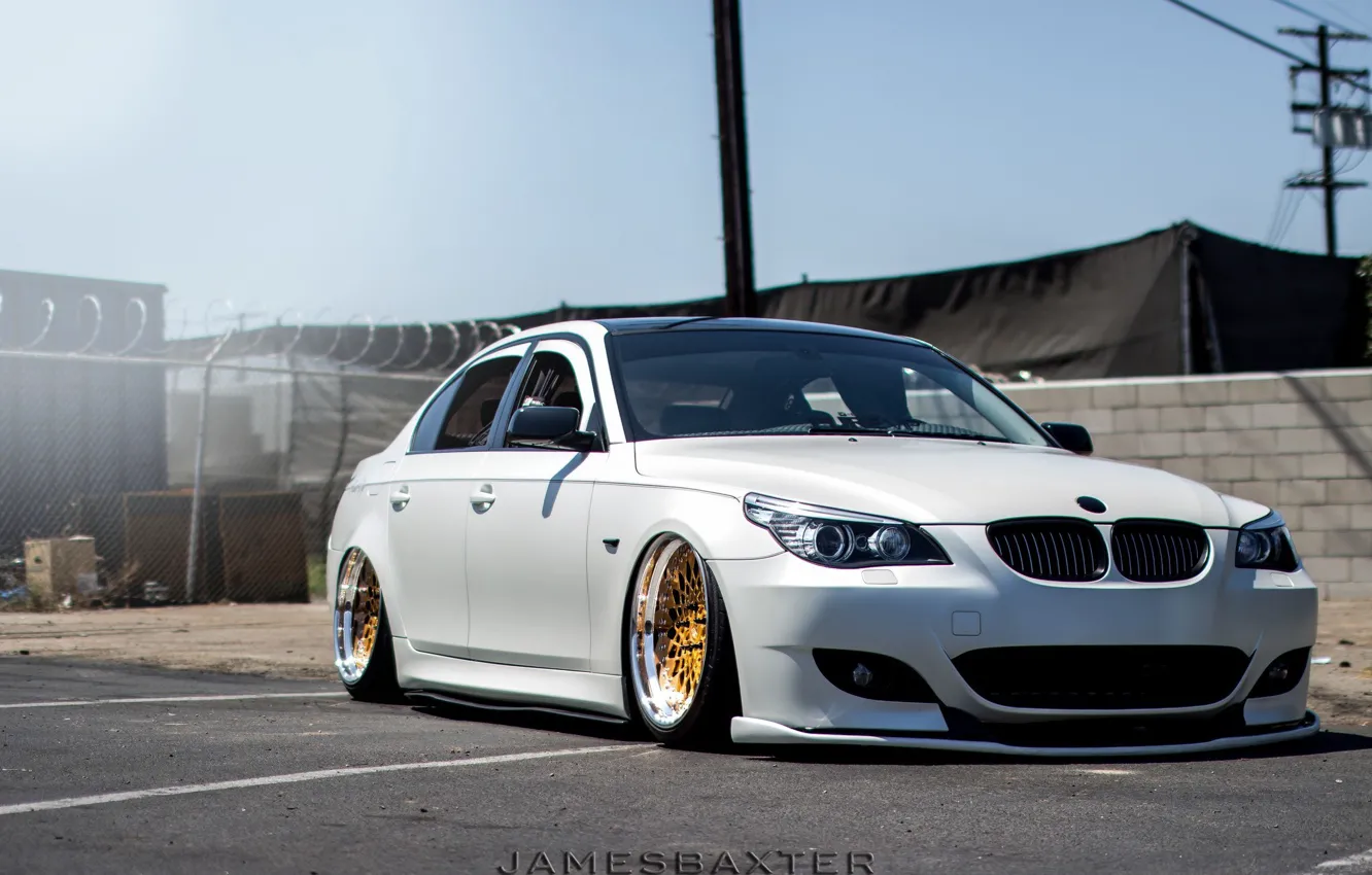 Photo wallpaper BMW, white, gold, Front, Germany, tuning, face, low