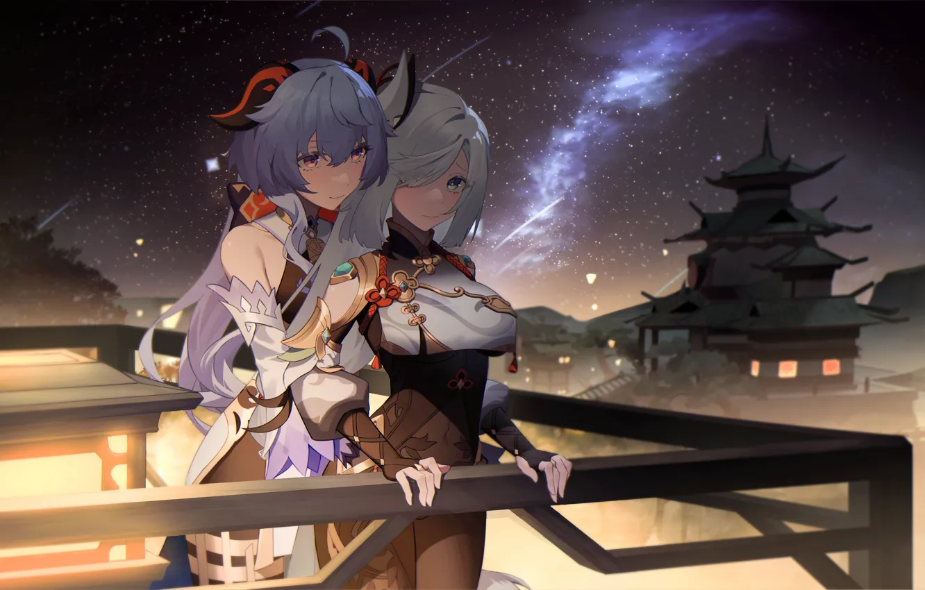 Photo wallpaper girl, night, home, the milky way, Genshin Impact, Ganyu, Shenhe