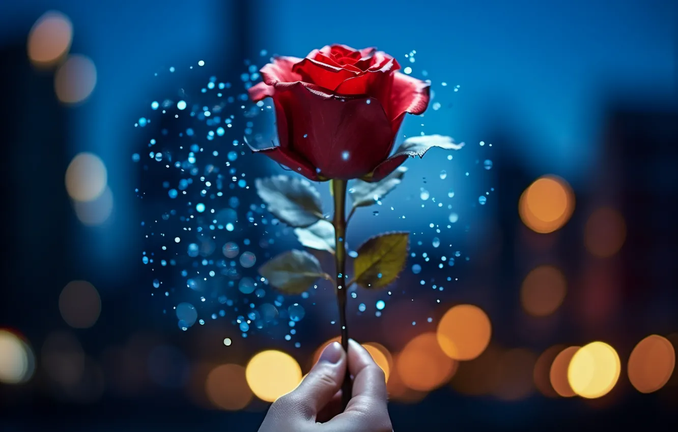 Photo wallpaper flowers, roses, hands, AI art, neural network