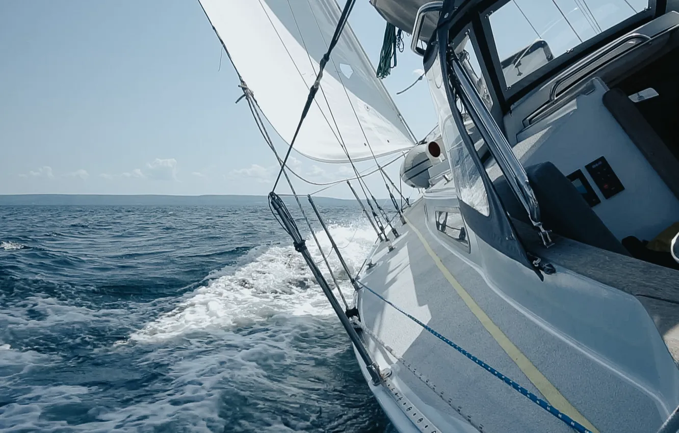 Photo wallpaper sea, the way, the wind, coast, yacht, sail