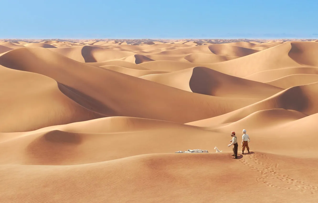 Photo wallpaper sand, desert, people, cartoon, bones, lost, tintin the movie