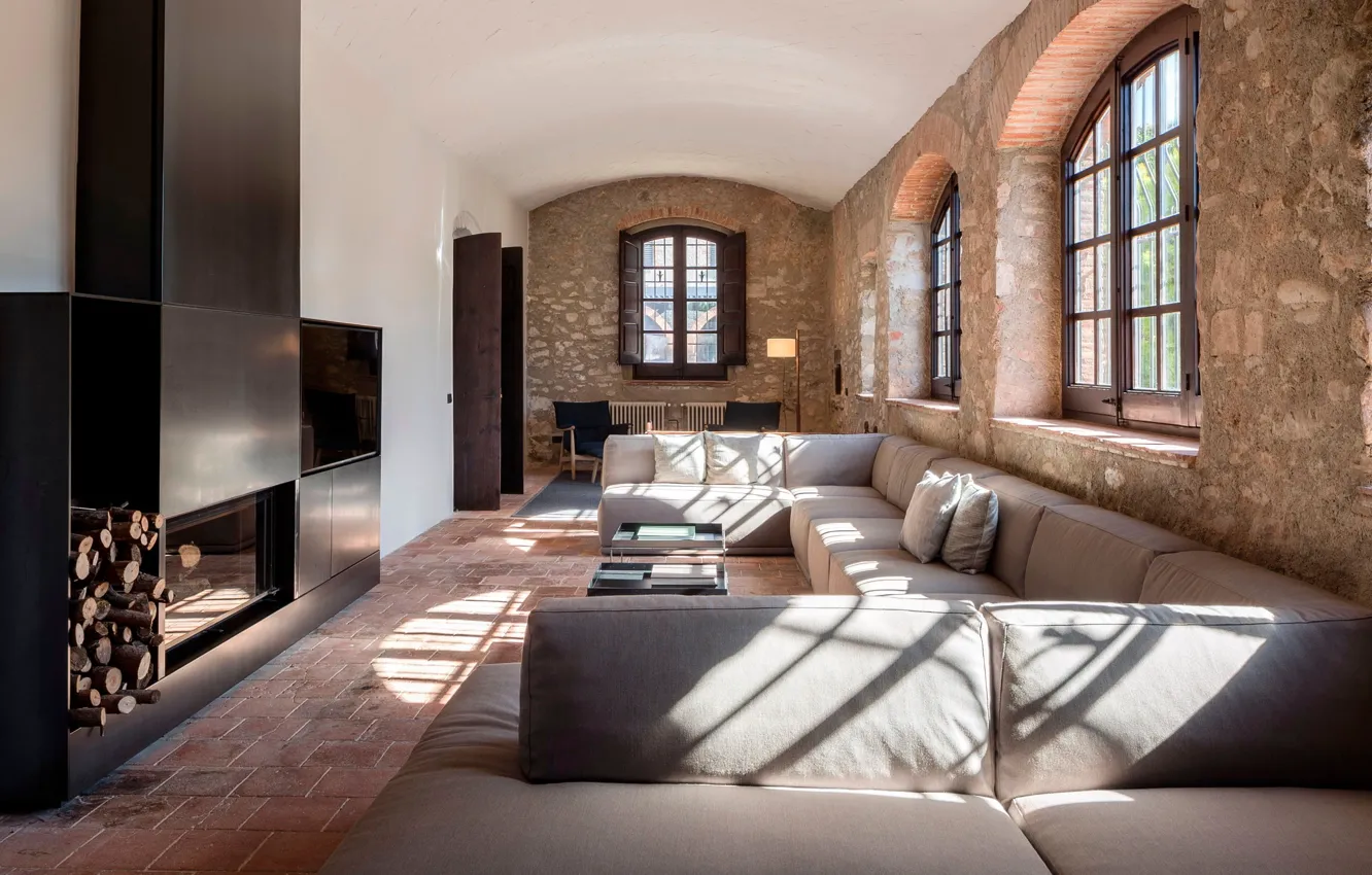 Photo wallpaper design, style, interior, fireplace, Spain, living room, Spain, by Francesc Rifé Studio