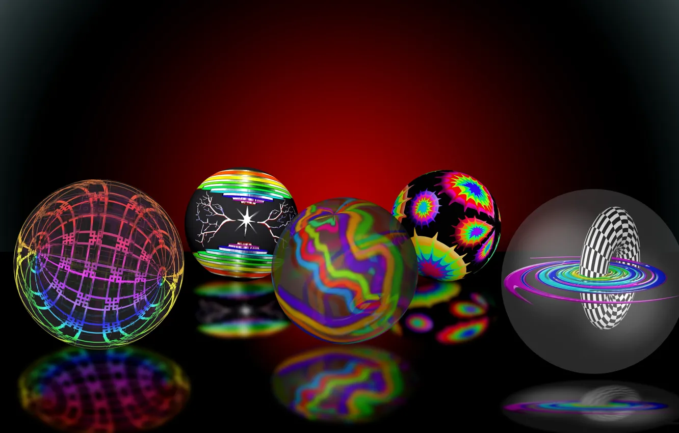 Photo wallpaper reflection, background, balls, colorful