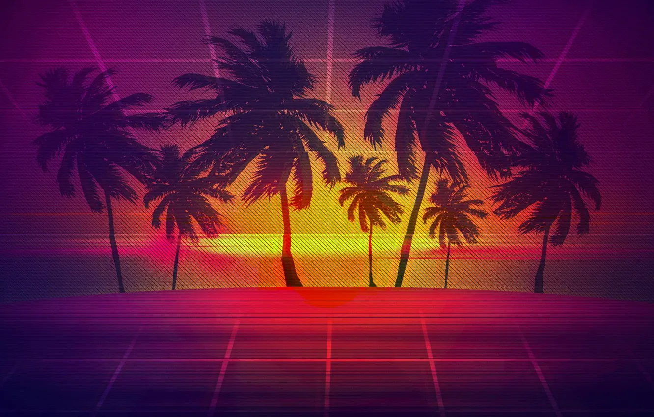 Photo wallpaper Music, Palm trees, Electronic, Synthpop, Darkwave, Synth, Retrowave, Synth-pop