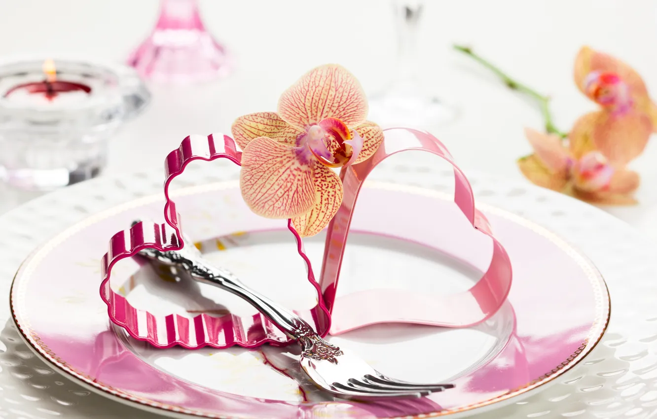 Photo wallpaper flowers, romance, heart, heart, flowers, orchid, Valentine's Day