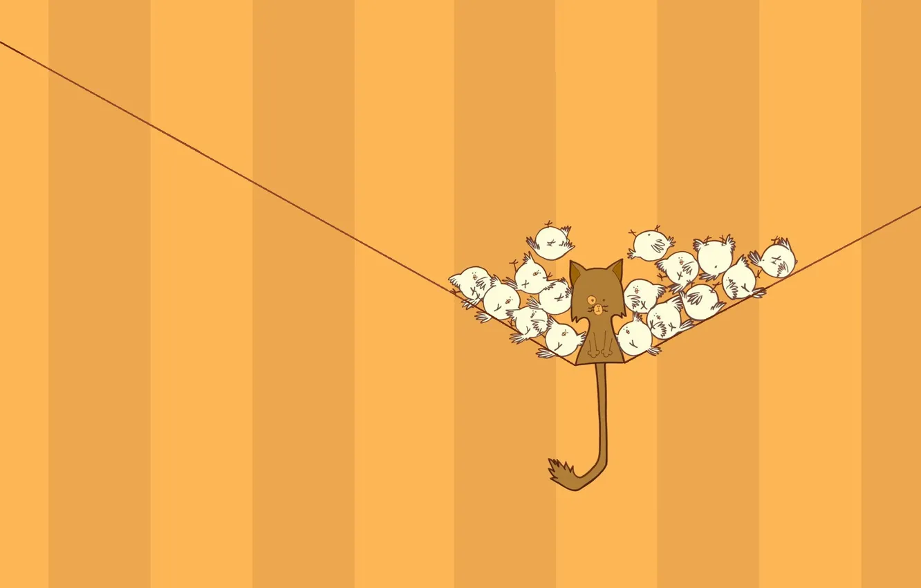 Photo wallpaper cat, rope, art, rope, bird, children's