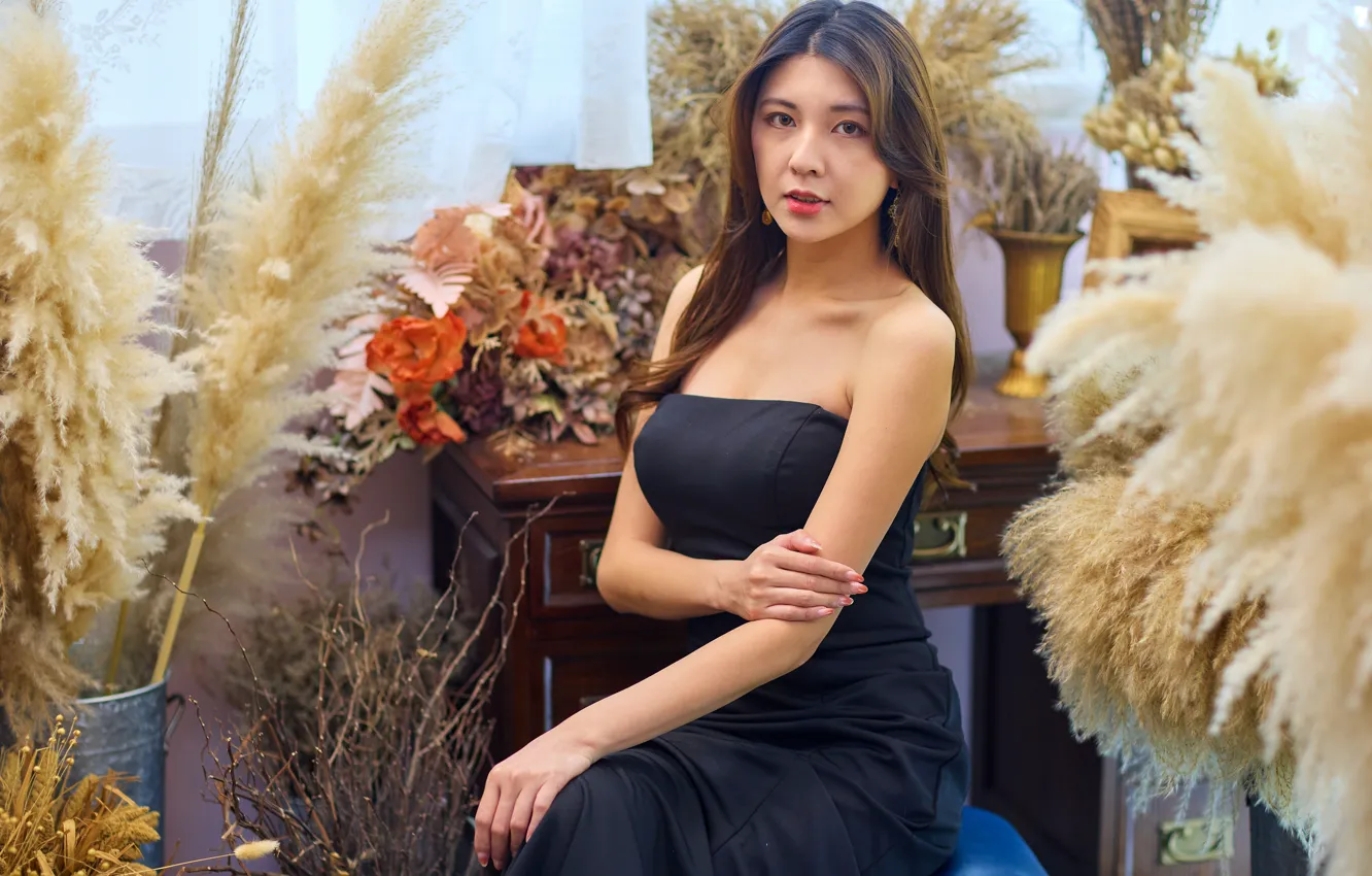 Photo wallpaper look, hands, dress, Asian