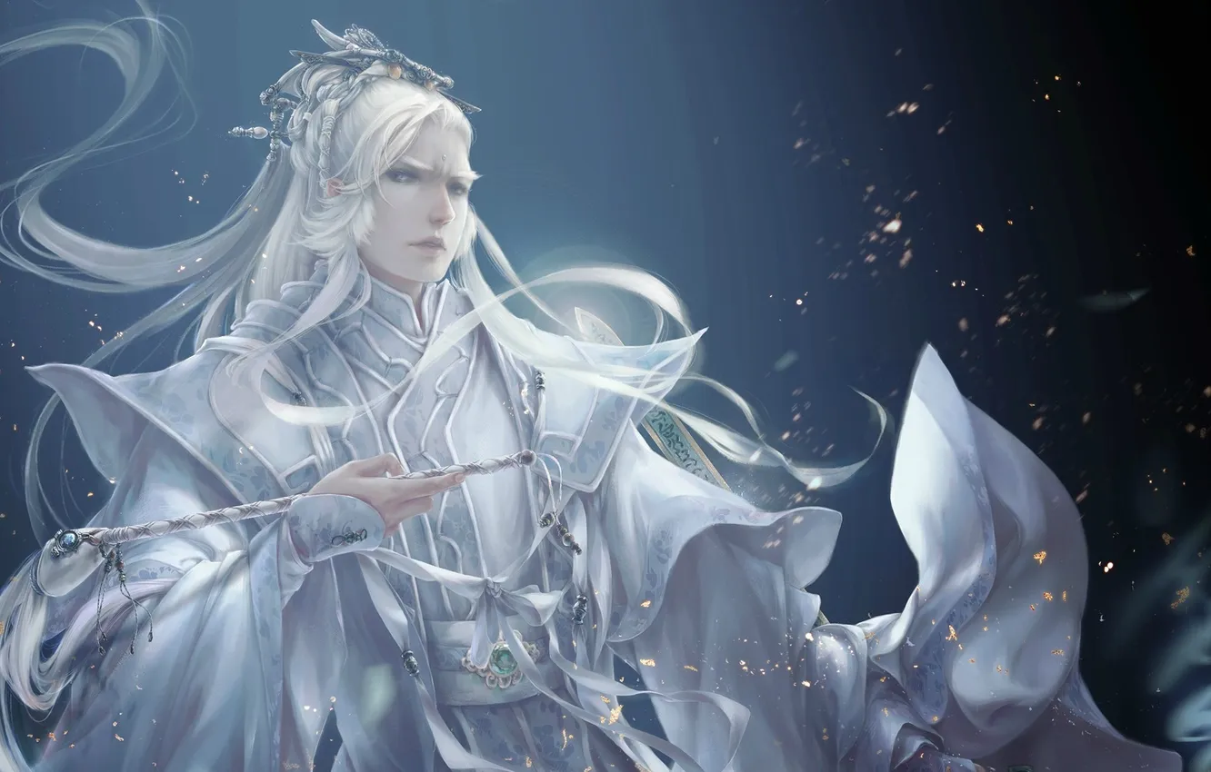 Photo wallpaper music, fantasy, anime, art, guy, flute