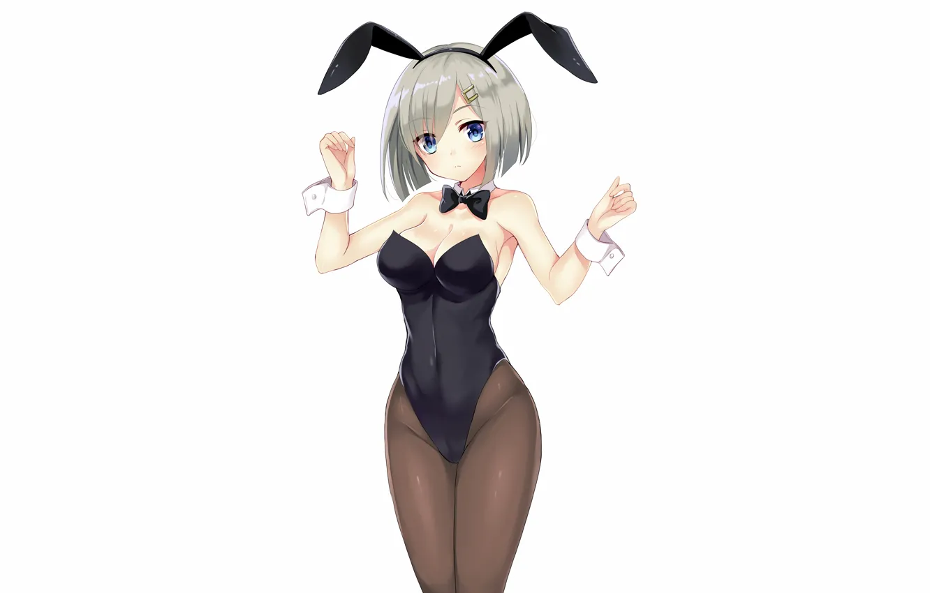 Photo wallpaper girl, sexy, cleavage, boobs, anime, blue eyes, beautiful, short hair