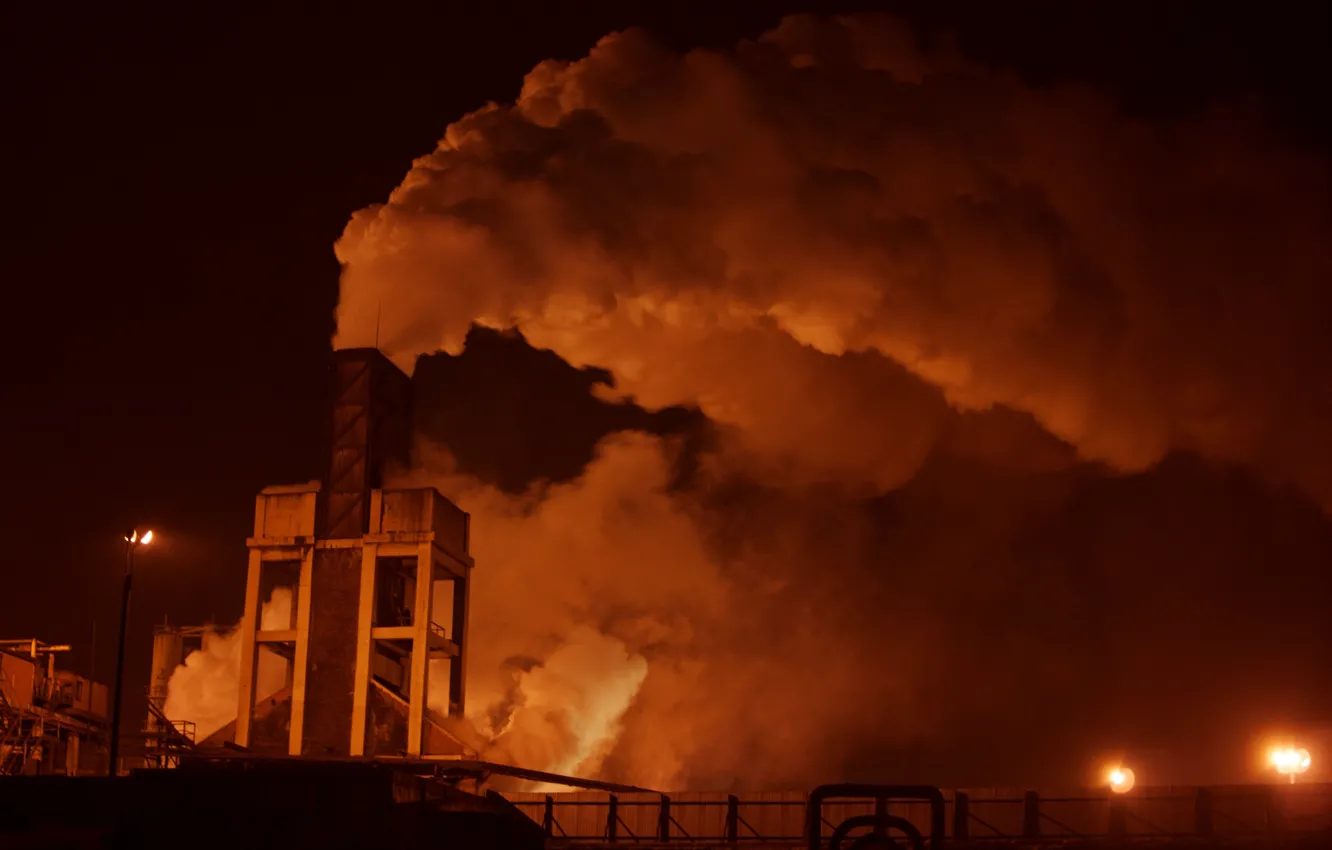 Photo wallpaper the sky, night, plant, smoke, architecture