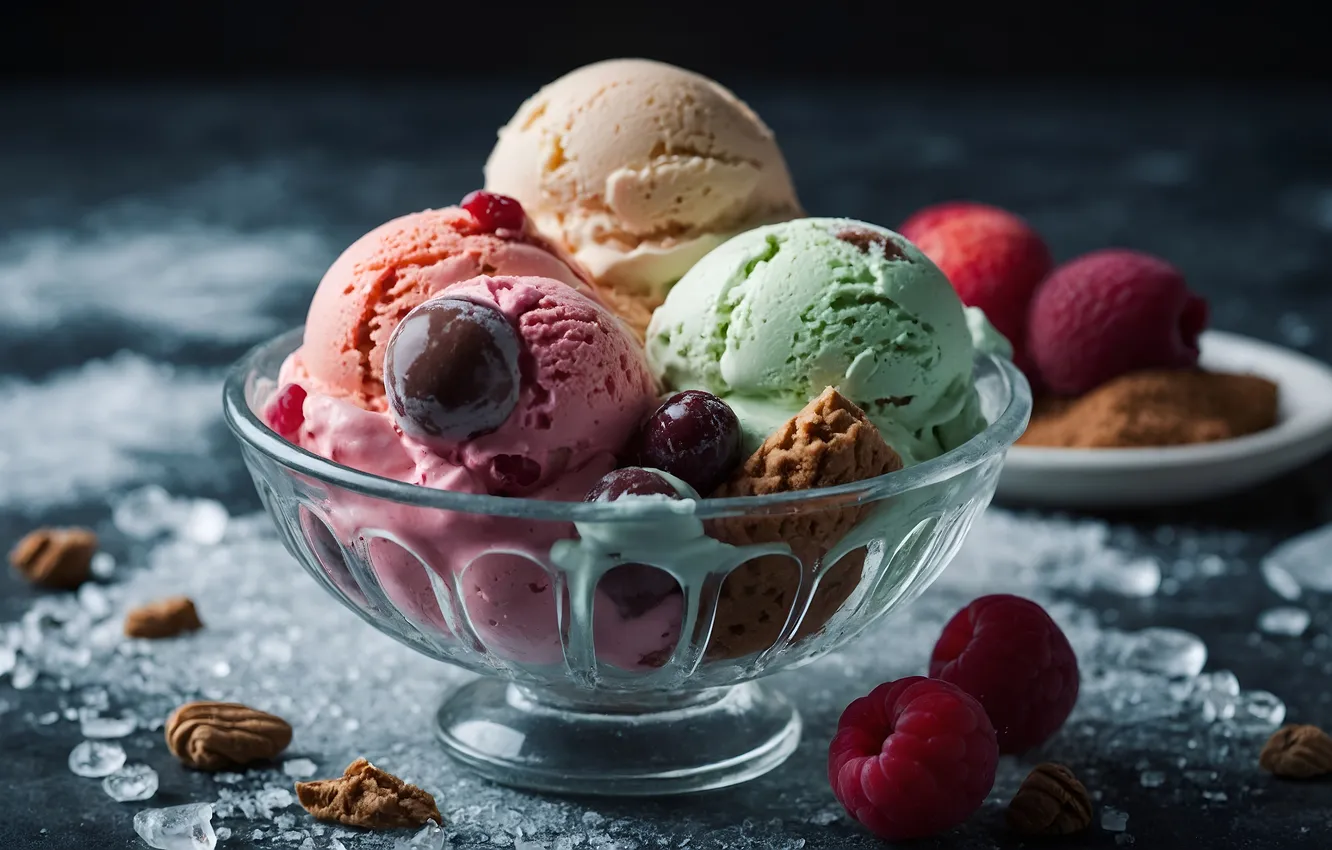 Photo wallpaper balls, ice cream, ramekin, AI art, neural network