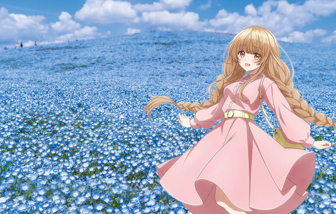 Photo wallpaper girl, flowers, Nemophila, Otonari no Tenshi-sama ni Itsunomanika Dame Ningen, Mahiru Shiina