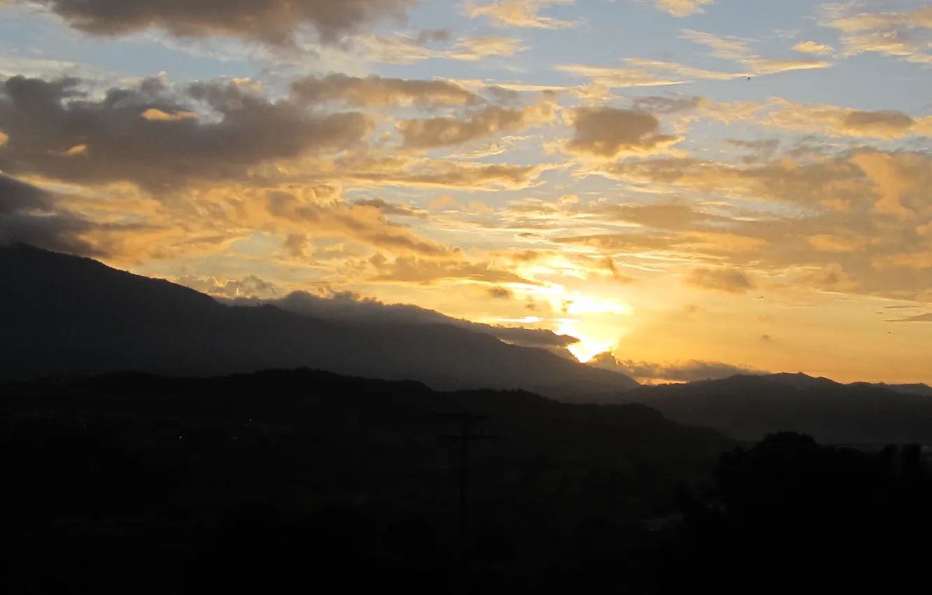 Photo wallpaper mountains, sun, sunset In mountains, cloudes