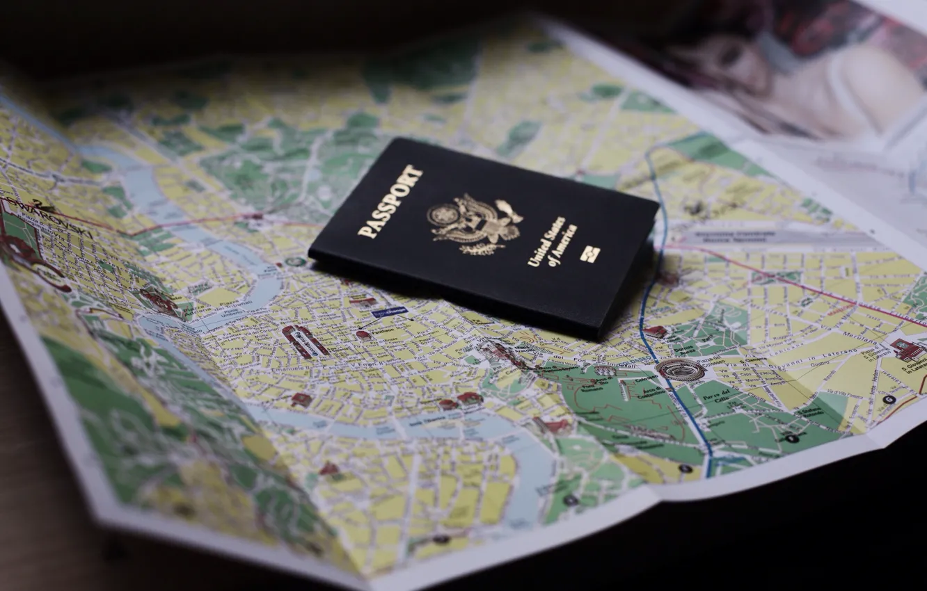 Photo wallpaper map, documents, passport