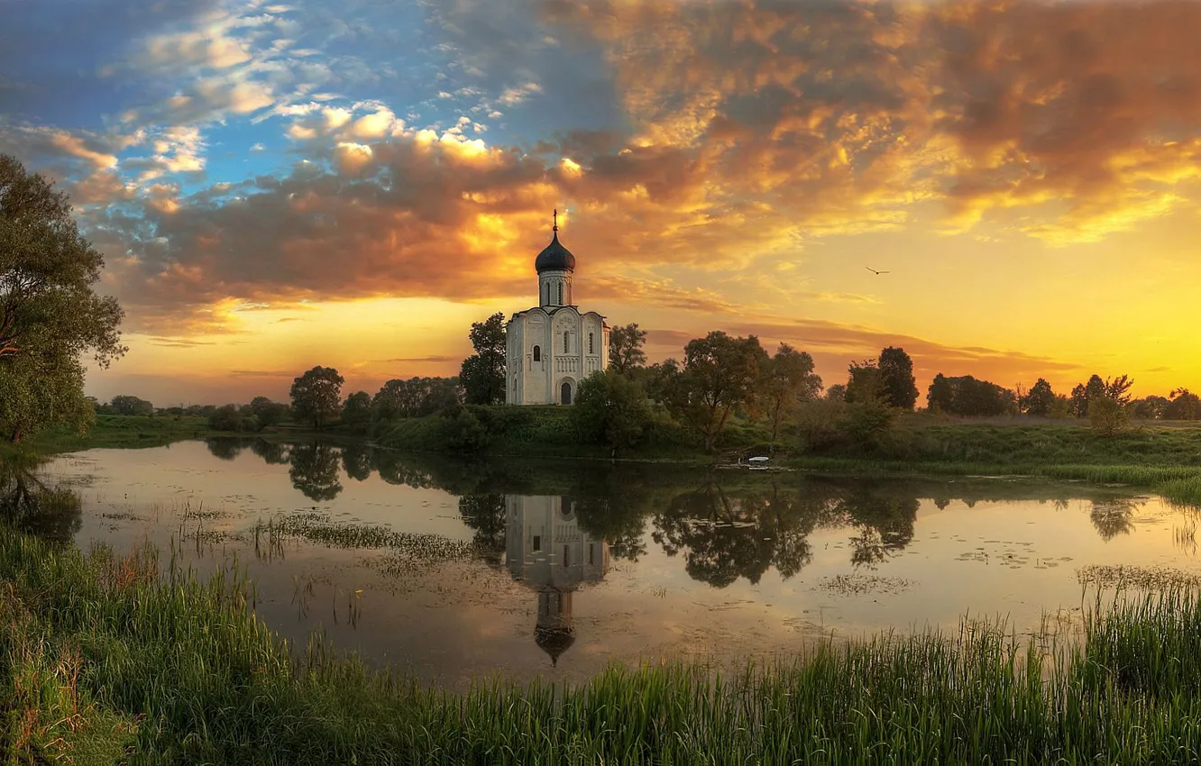Photo wallpaper summer, sunset, river, Vladimir oblast, Ed Gordeev, Gordeev Edward, The Church Of The Intercession