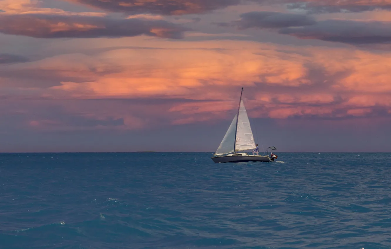 Photo wallpaper sea, clouds, the way, the evening, yacht, sail, The Lonely navigator, the lonely navigator