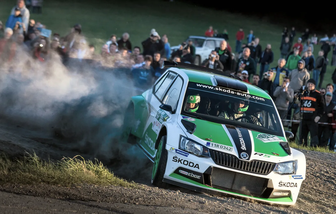 Photo wallpaper Dust, WRC, Rally, The audience, Skoda, Fabia