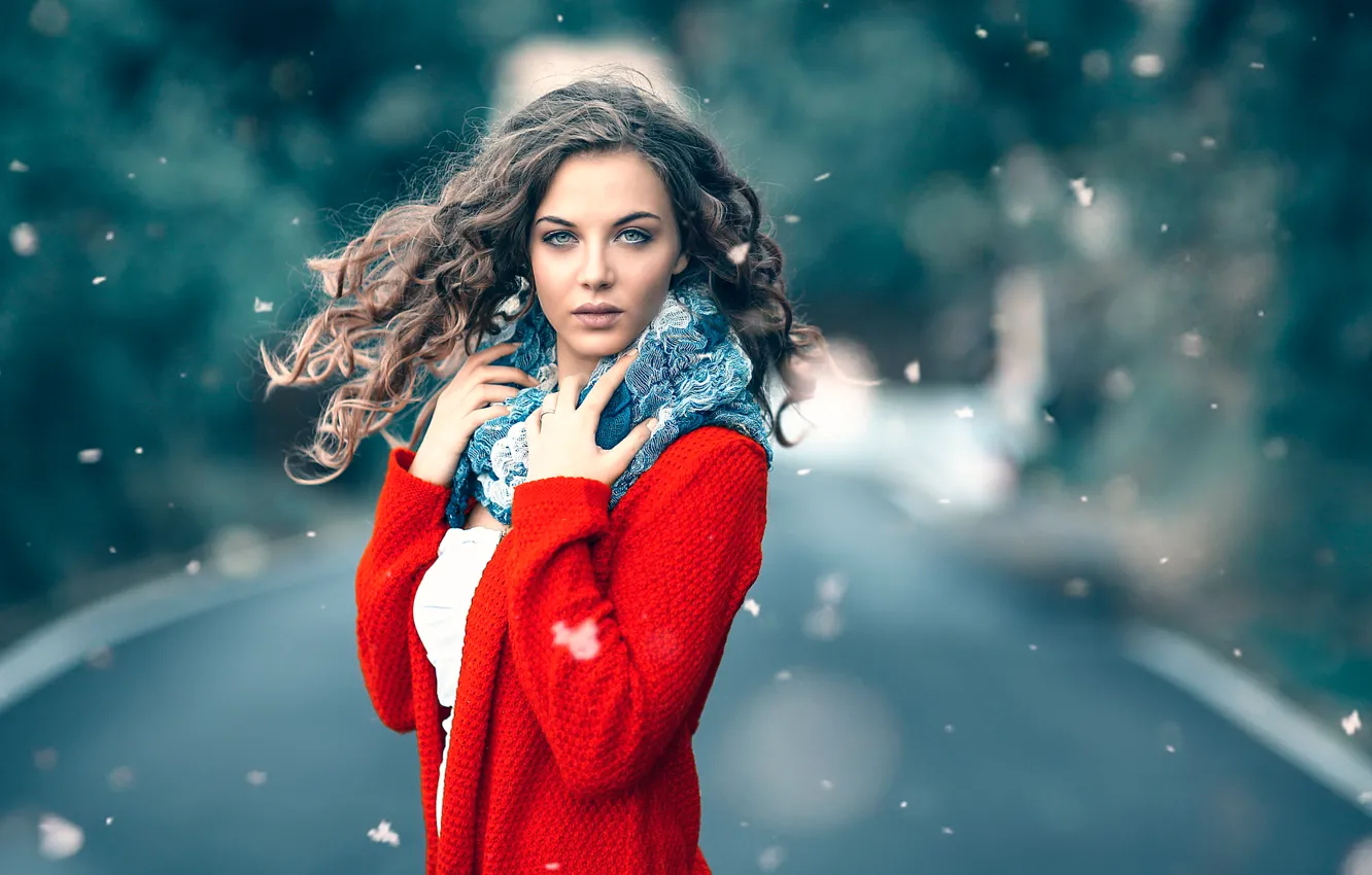 Photo wallpaper snowflakes, makeup, in red, bokeh, Alessandro Di Cicco