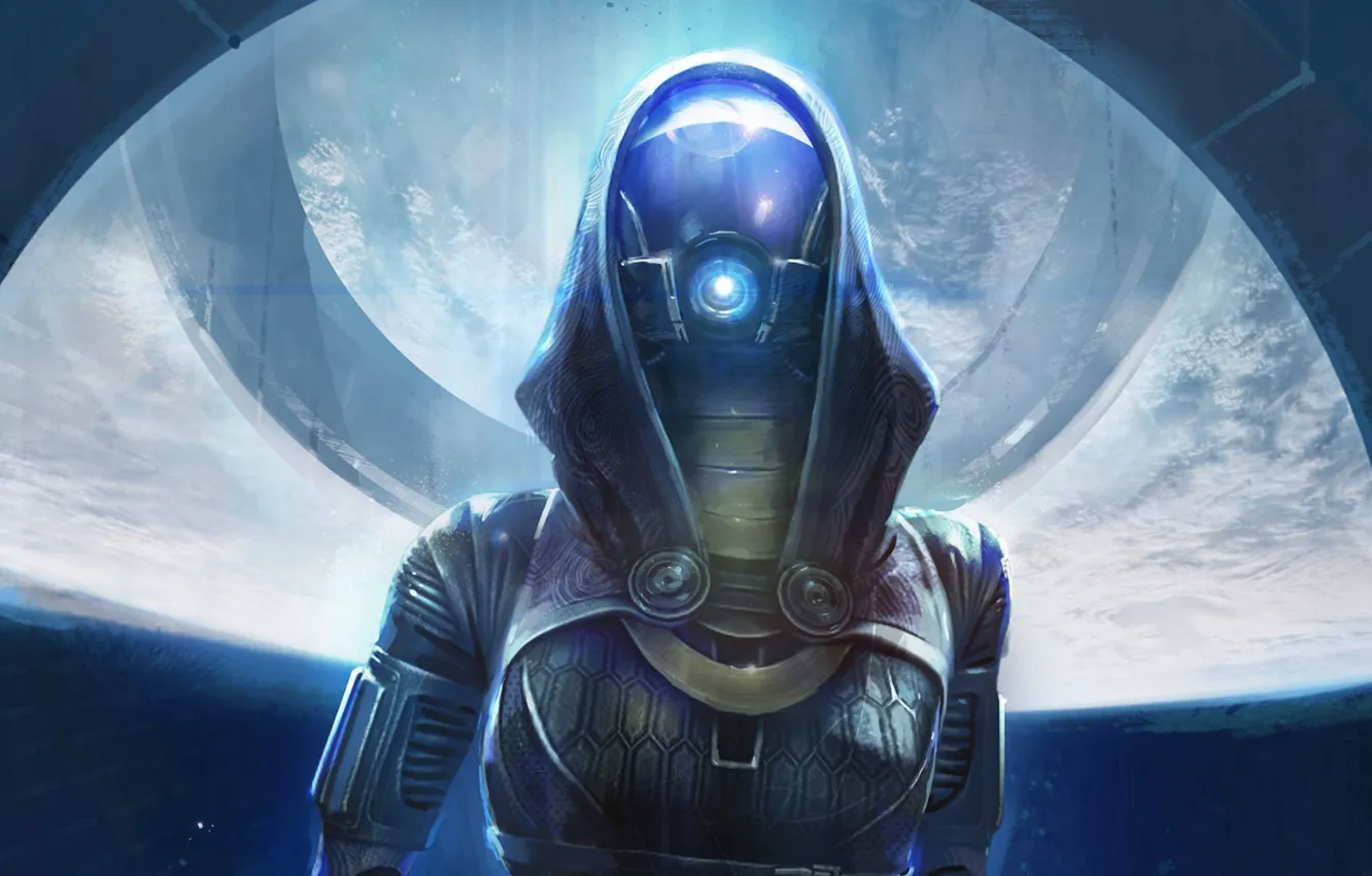 Photo wallpaper girl, light, art, helmet, mass effect, tali
