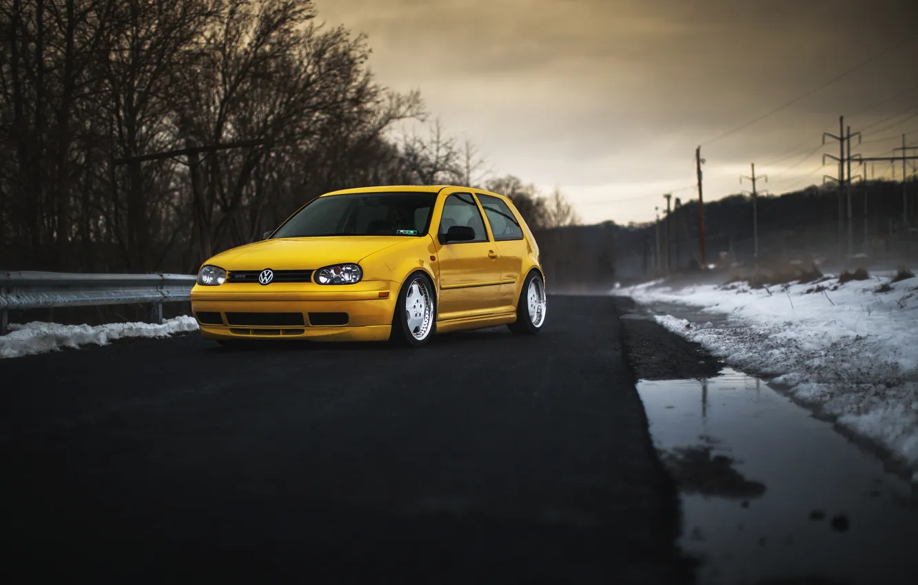 Photo wallpaper yellow, volkswagen, Golf, golf, GTI, Volkswagen, MK4