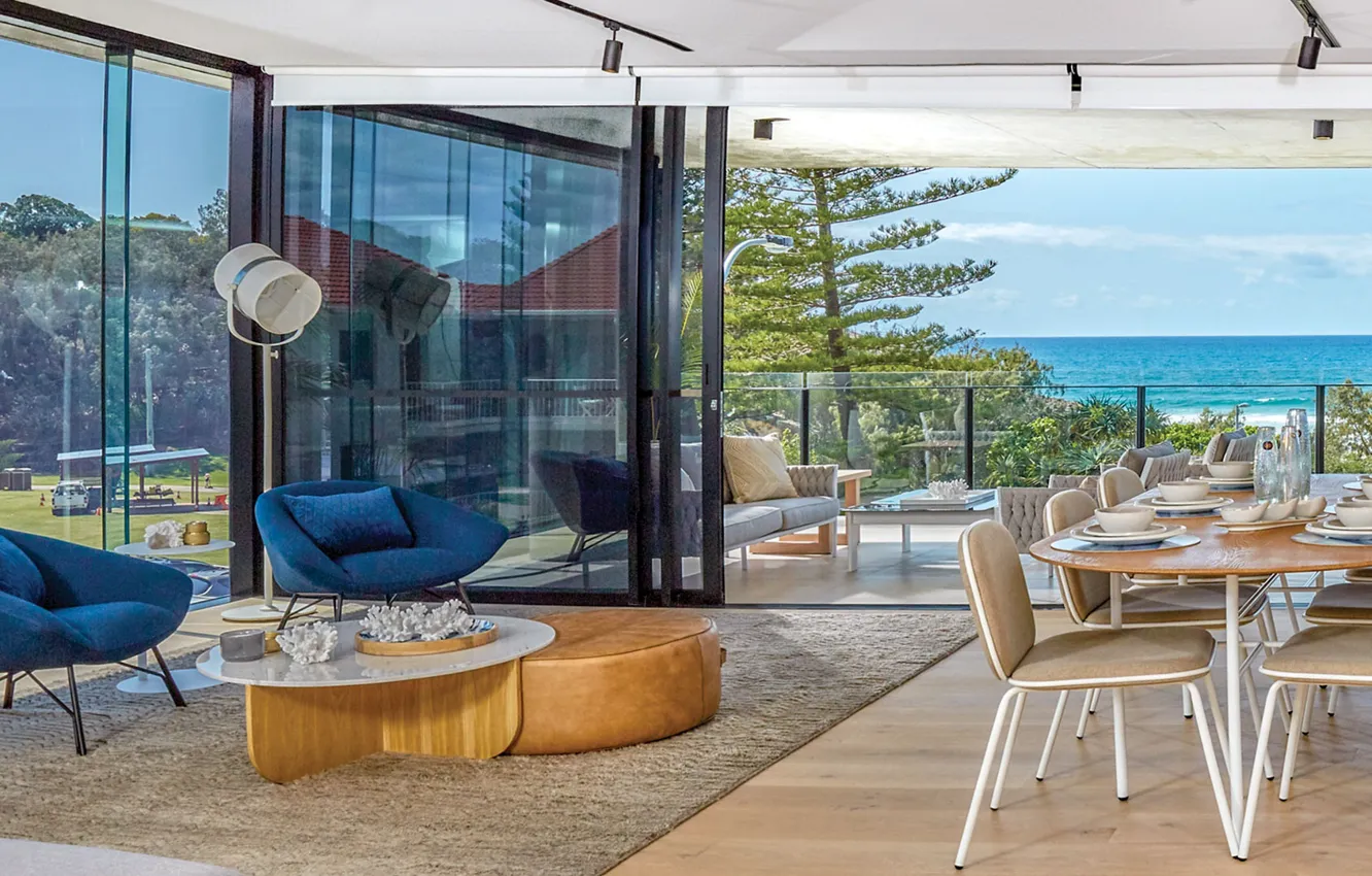 Photo wallpaper style, interior, terrace, dining room, beach and ocean view, living room, Villa, Beachfront Home