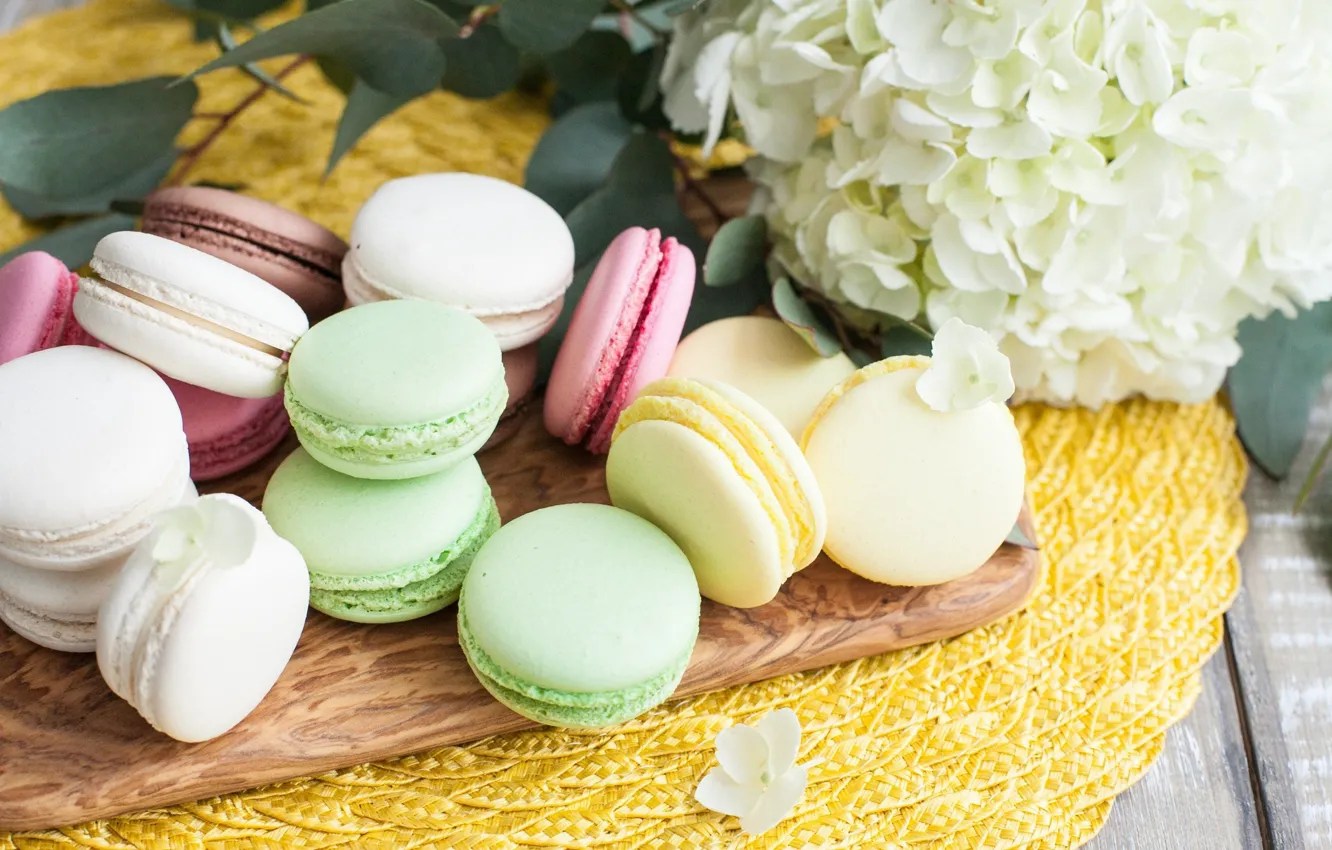 Photo wallpaper flowers, dessert, macaroon