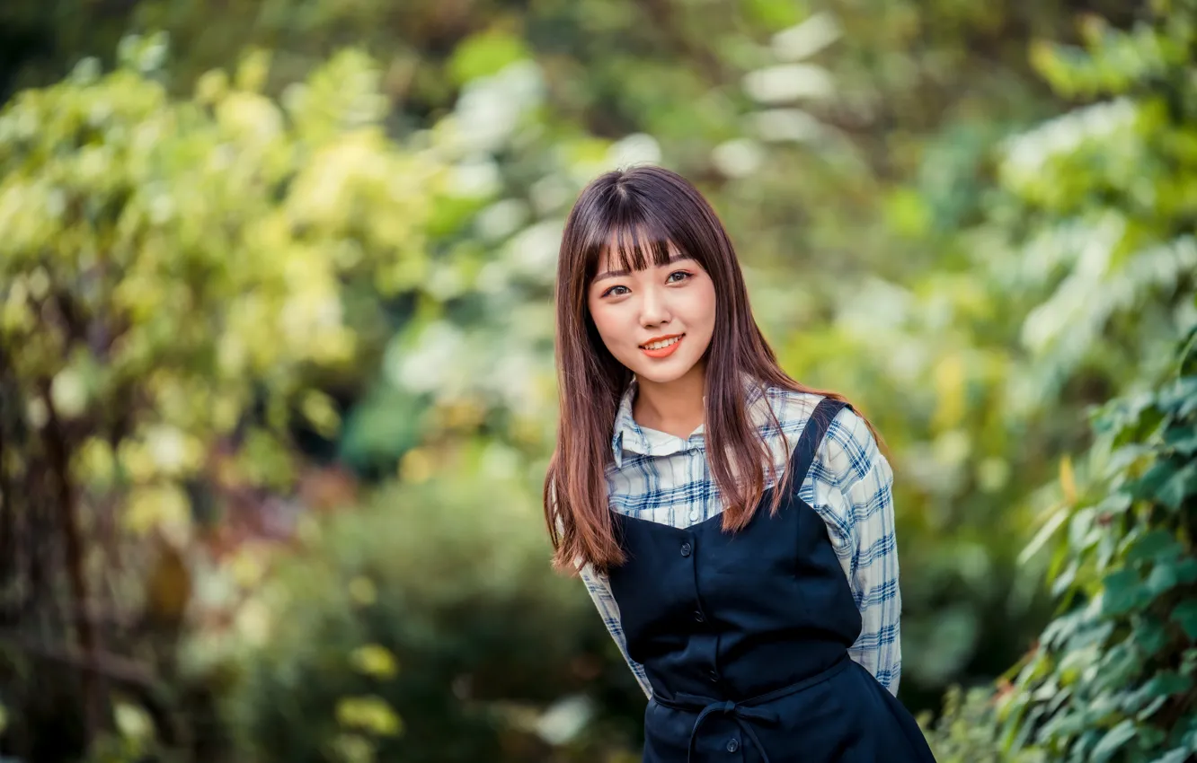 Photo wallpaper girl, Asian, cutie, bokeh