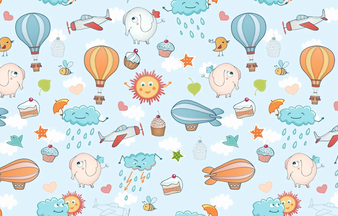 Photo wallpaper background, fantasy, texture, art, elephant, children's