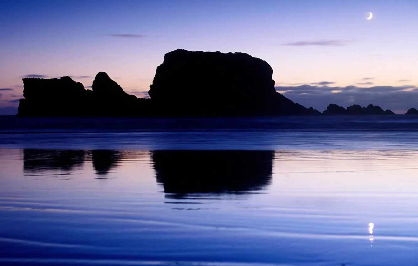 Photo wallpaper water, reflection, rocks, the moon