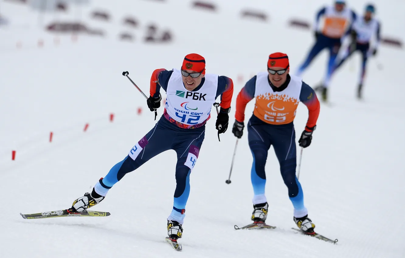 Photo wallpaper snow, track, skiers, Russia, RUSSIA, Sochi 2014, Sochi 2014, Paralympic games
