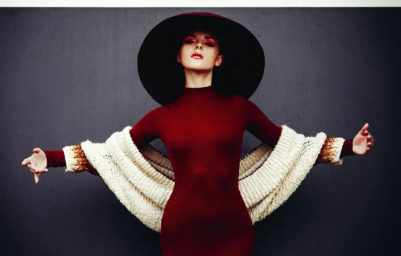 Photo wallpaper pose, background, model, portrait, hat, makeup, figure, dress