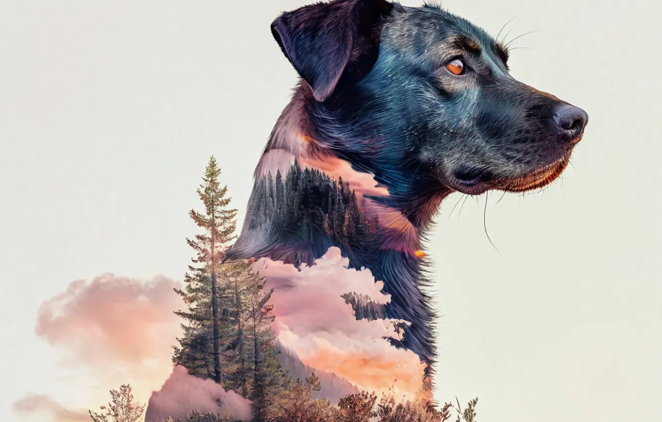 Photo wallpaper dog, double exposure