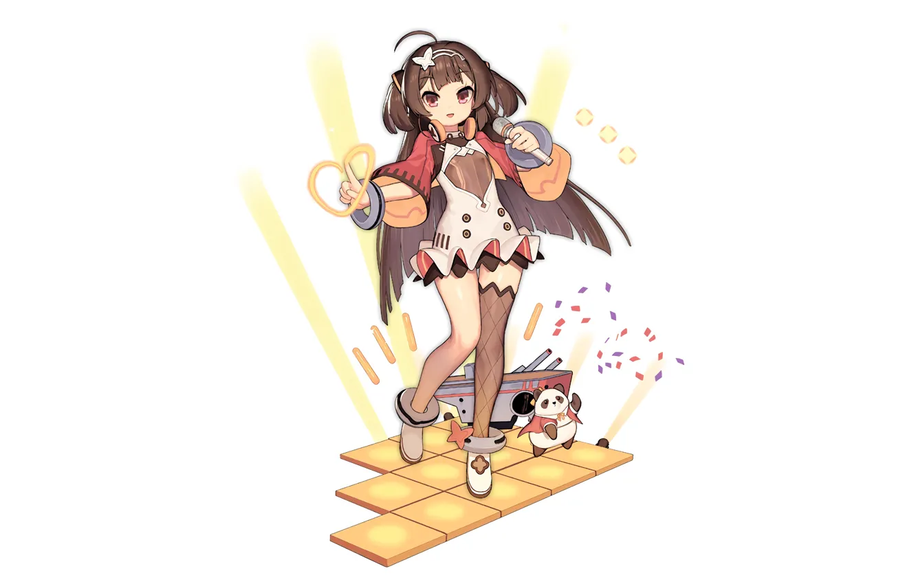 Photo wallpaper girl, sexy, thighhighs, long hair, dress, brown hair, anime, beautiful