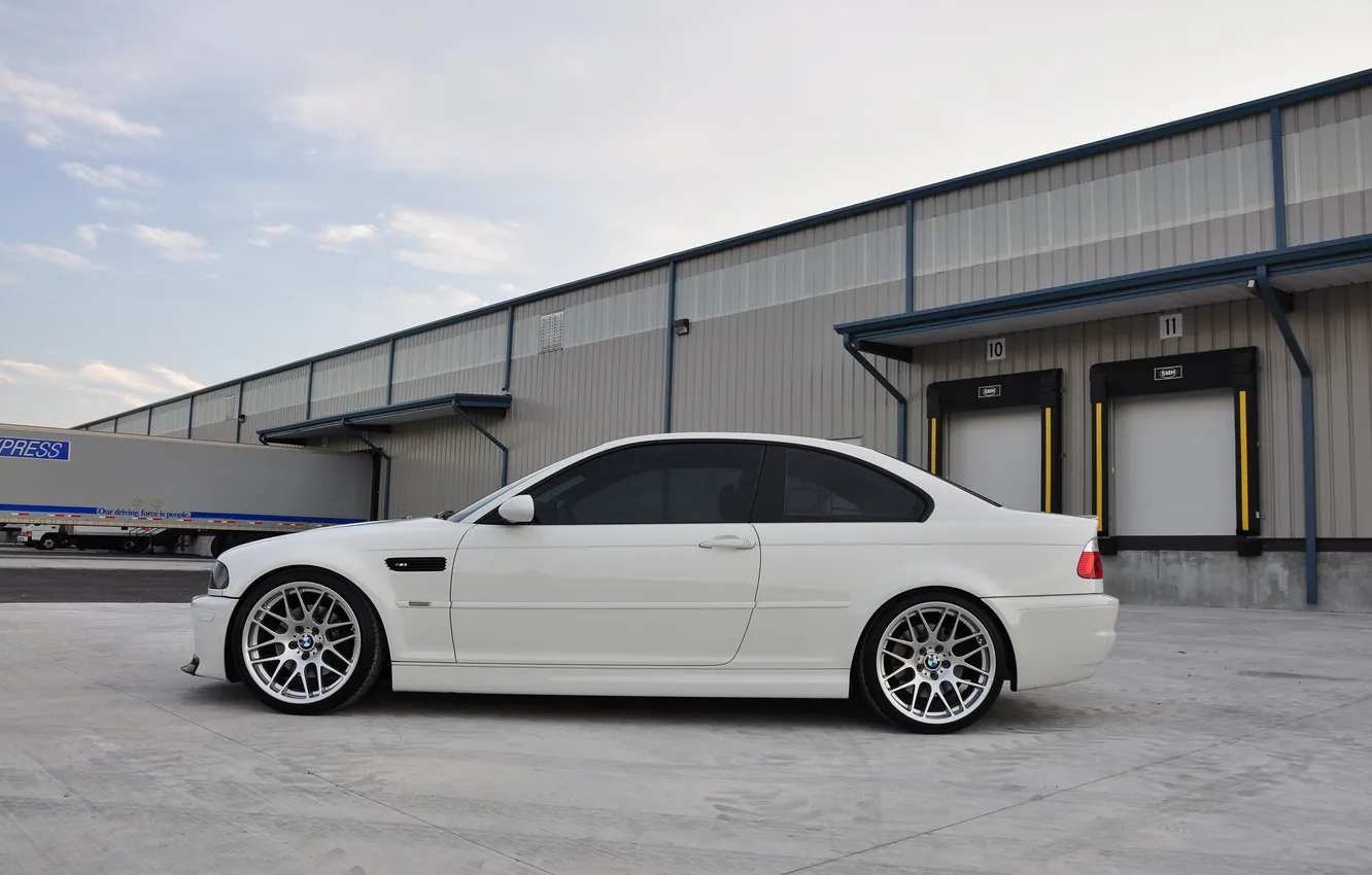 Photo wallpaper white, the sky, clouds, building, BMW, BMW, profile, white