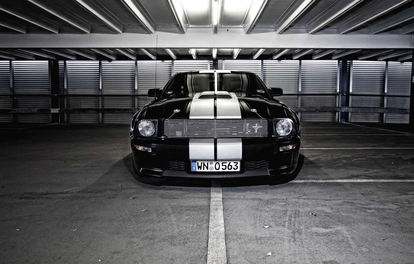 Photo wallpaper strip, black, Ford, Mustang, Ford Mustang, Ford, white stripes