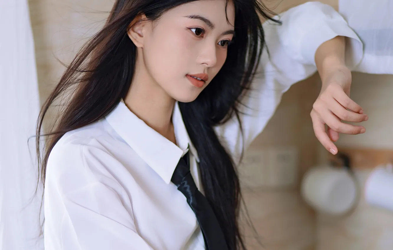 Photo wallpaper woman, beautiful, model, pretty, asian, cute, uniform, tie