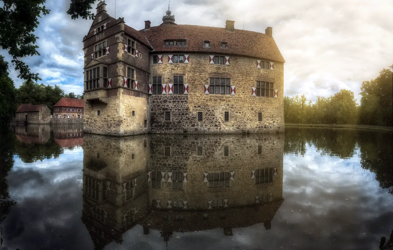 Photo wallpaper castle, reflections, Castle Lüdinghausen