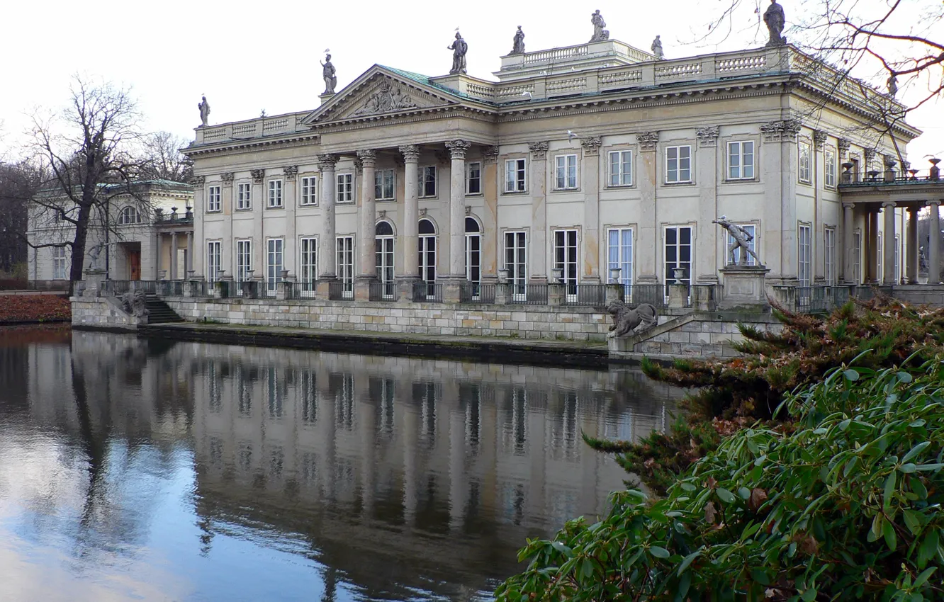 Photo wallpaper the sky, lake, architecture, Lazienki Palace