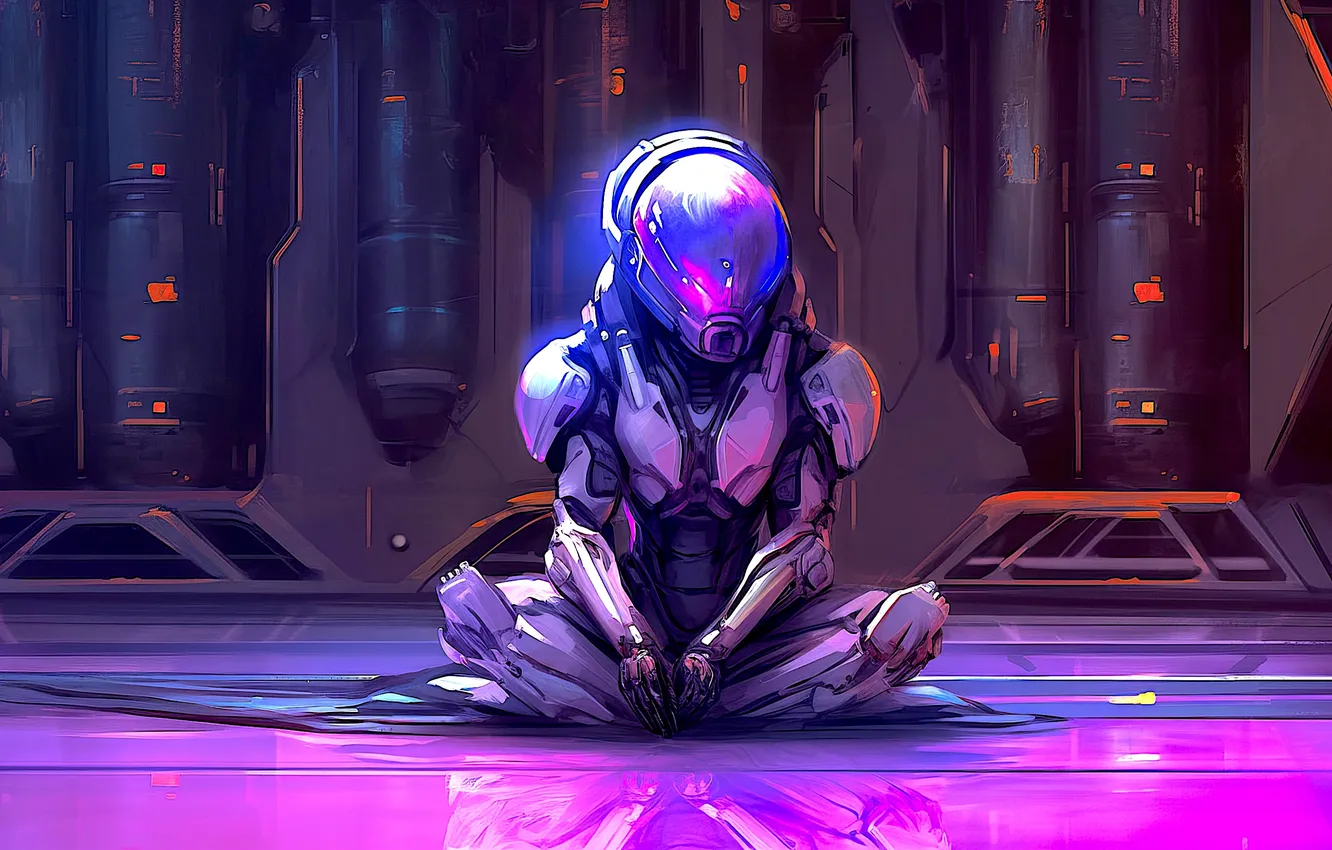 Photo wallpaper fantasy, robot, bodysuit, science fiction, sci-fi, digital art, artwork, fantasy art