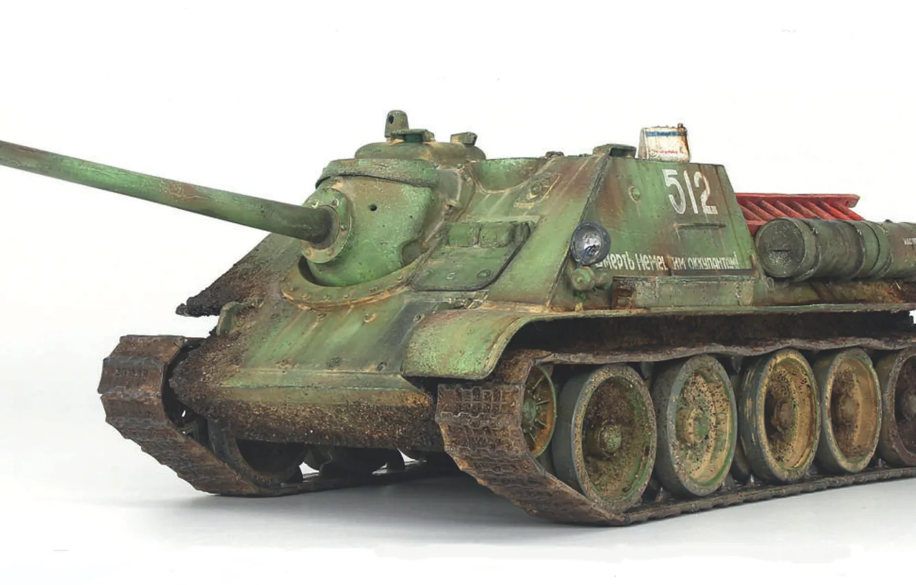 Photo wallpaper toy, white background, USSR, SAU, model, SU-85, Soviet self-propelled guns, 85 mm D-5SV5