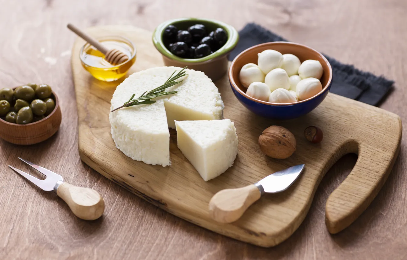 Photo wallpaper cheese, nuts, honey, olives, olives, rosemary, Dor blue, Cheese