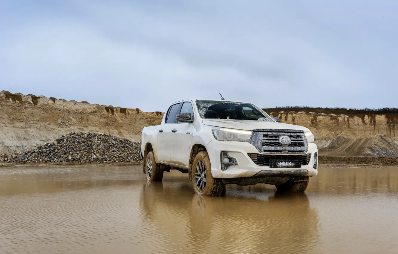 Photo wallpaper white, water, Toyota, pickup, Hilux, Special Edition, quarry, 2019