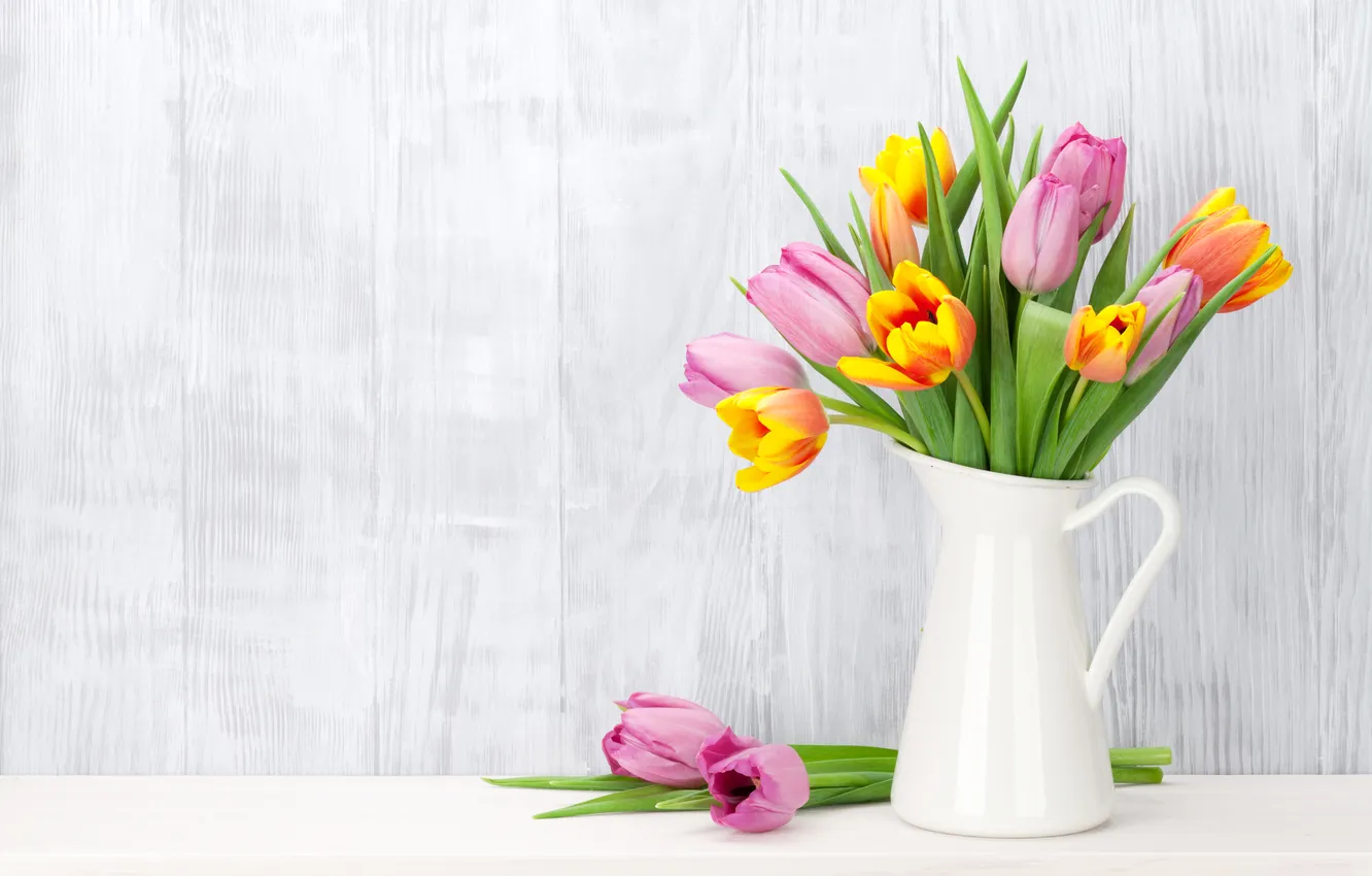 Photo wallpaper flowers, bouquet, colorful, tulips, pink, flowers, tulips, spring