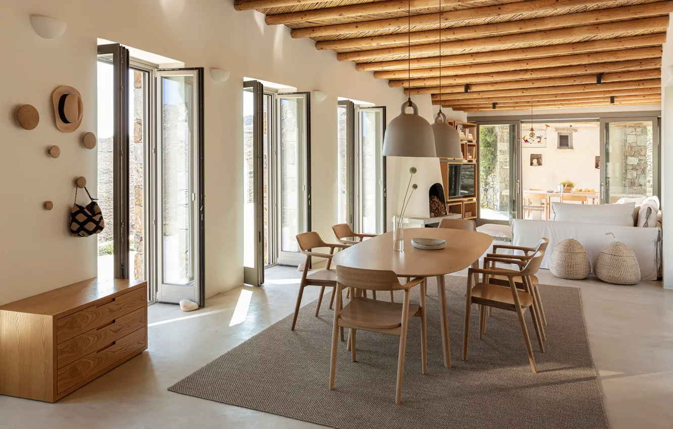 Photo wallpaper design, style, interior, Greece, living room, dining room, Greece, Serifos