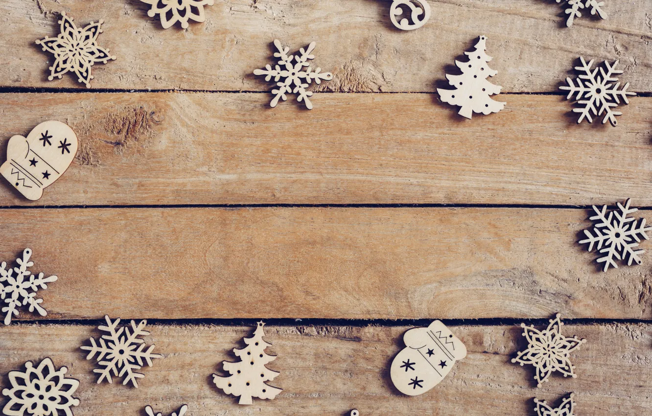 Photo wallpaper winter, snowflakes, tree, Board, New Year, Christmas, Christmas, wood