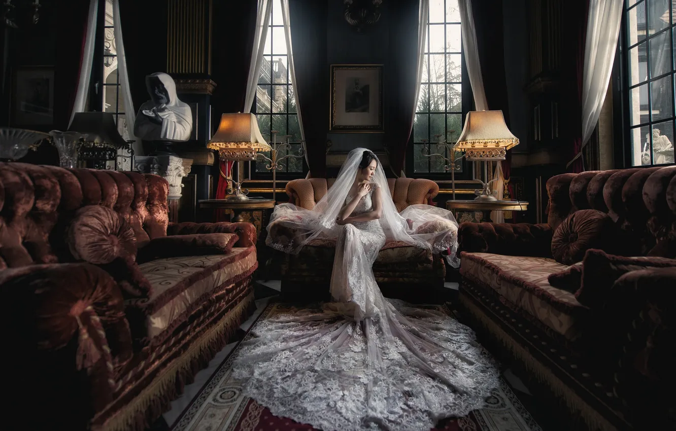Photo wallpaper girl, room, interior, the bride