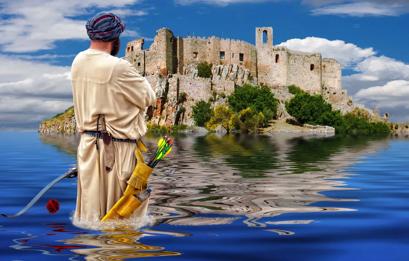 Photo wallpaper sea, collage, Spain, Archer, the castle of Calatrava La Nueva