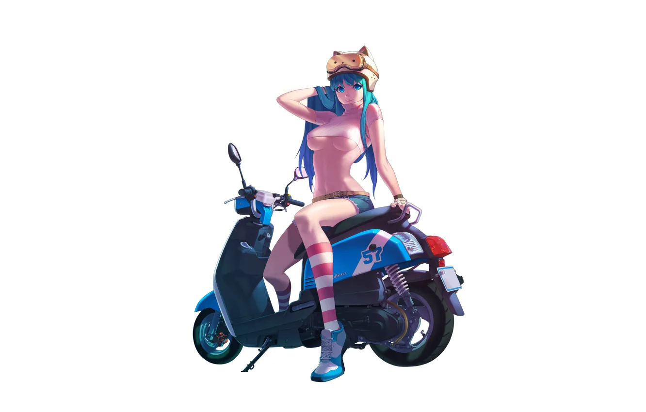 Photo wallpaper Girl, Art, Style, Background, Minimalism, Characters, Scooter, Moped